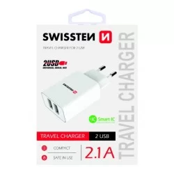 SWISSTEN síťový adapér IC 2x USB 2,1A-Bílá