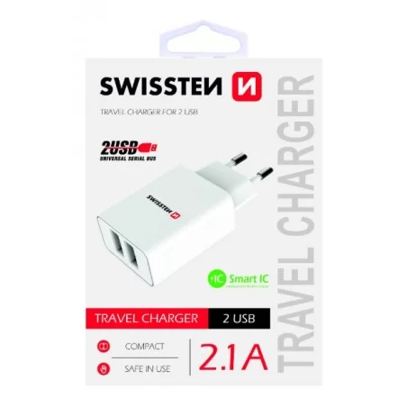 SWISSTEN síťový adapér IC 2x USB 2,1A