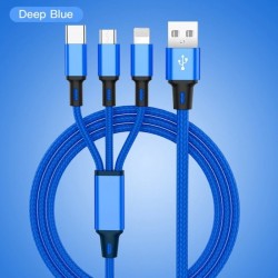 Nabíjecí USB kabel 3v1 s konektory - microUSB, USB-C, lightning-Modrá
