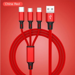 Nabíjecí USB kabel 3v1 s konektory - microUSB, USB-C, lightning-Červená
