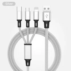 Nabíjecí USB kabel 3v1 s konektory - microUSB, USB-C, lightning-Stříbrná