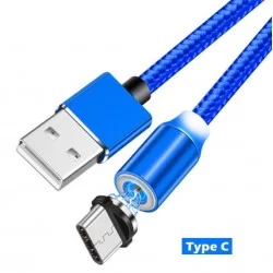 Nabíjecí 1m kabel s magentickými nástavci konektorů microUSB, USB-C, Lightning-Modrá