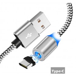 Nabíjecí 1m kabel s magentickými nástavci konektorů microUSB, USB-C, Lightning-Stříbrná