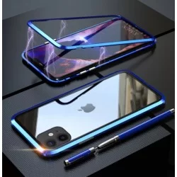 Magnetický kryt 360° s tvrzenými skly na iPhone 12 Pro-Modrá