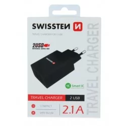 SWISSTEN síťový adapér IC 2x USB 2,1A-Černá