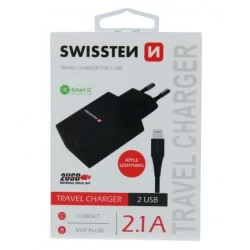 SWISSTEN síťový adapér IC 2x USB 2,1A + DATOVÝ KABEL USB / LIGHTNING 1,2 M-Černá