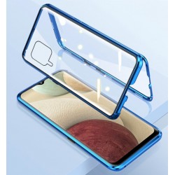 Magnetický kryt  360° s tvrzenými skly na Samsung Galaxy A12 - Modrá