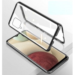 Magnetický kryt  360° s tvrzenými skly na Samsung Galaxy A12 - Černá