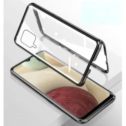 Magnetický kryt 360° s tvrzenými skly na Samsung Galaxy A12-Černá