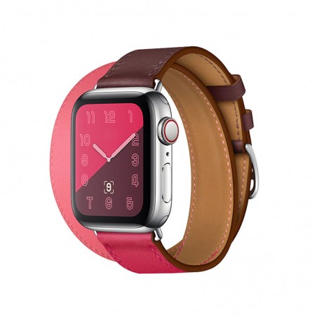 Double kožený řemínek s klasickou sponou pro Apple Watch 38/40mm-Růžovo-vínová
