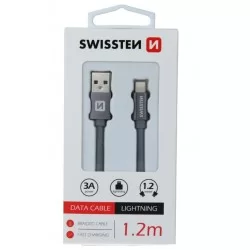 DATOVÝ KABEL SWISSTEN TEXTILE USB / LIGHTNING 1,2 M-Šedá