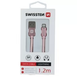 DATOVÝ KABEL SWISSTEN TEXTILE USB / LIGHTNING 1,2 M-Růžová
