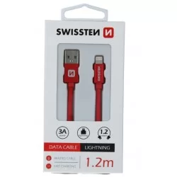 DATOVÝ KABEL SWISSTEN TEXTILE USB / LIGHTNING 1,2 M-Červená