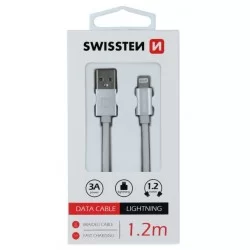DATOVÝ KABEL SWISSTEN TEXTILE USB / LIGHTNING 1,2 M-Stříbrná