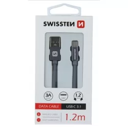DATOVÝ KABEL SWISSTEN TEXTILE USB / USB-C 1,2 M-Šedá