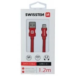 DATOVÝ KABEL SWISSTEN TEXTILE USB / USB-C 1,2 M-Červená
