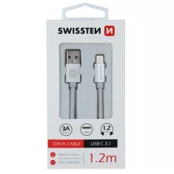 DATOVÝ KABEL SWISSTEN TEXTILE USB / USB-C 1,2 M-Stříbrná
