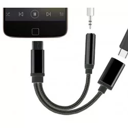 Adaptér na sluchátka | USB-C na JACK 3,5mm a USB-C-Černá
