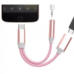 Adaptér na sluchátka | USB-C na JACK 3,5mm a USB-C-Růžová