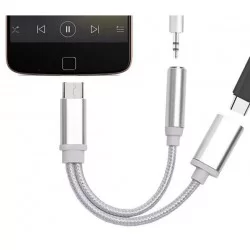 Adaptér na sluchátka | USB-C na JACK 3,5mm a USB-C-Stříbrná
