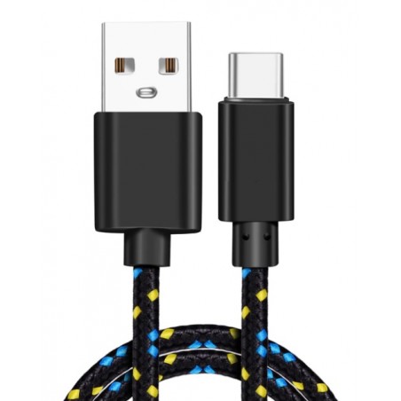 Pletený barevný 1m kabel USB-C-Černá