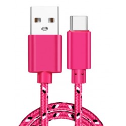 Pletený barevný 1m kabel USB-C-Tmavě růžová
