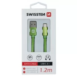 DATOVÝ KABEL SWISSTEN TEXTILE USB / USB-C 1,2 M-Zelená