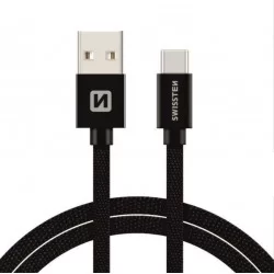 DATOVÝ KABEL SWISSTEN TEXTILE USB / USB-C 3,0 M-Černá