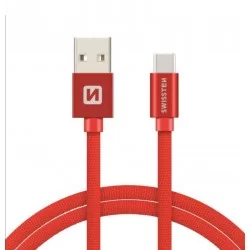 DATOVÝ KABEL SWISSTEN TEXTILE USB / USB-C 3,0 M-Červená