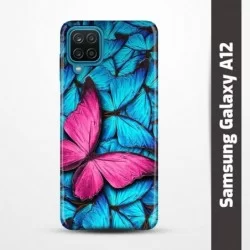 Pružný obal na Samsung Galaxy A12 s motivem Modří motýli