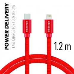 DATOVÝ KABEL SWISSTEN TEXTILE USB-C / LIGHTNING 1,2 M-Červená