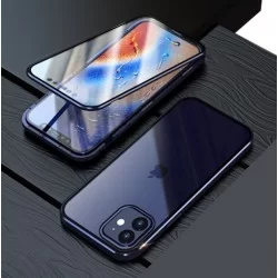 Magnetický kryt 360° s tvrzenými skly na iPhone 13 mini-Tmavě modrá