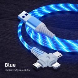 Nabíjecí 3v1 kabel s průtokovým světelným tokem - délka 1m-Modrá