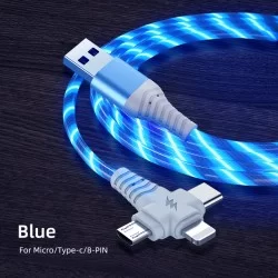 Nabíjecí 3v1 kabel s průtokovým světelným tokem - délka 2m-Modrá
