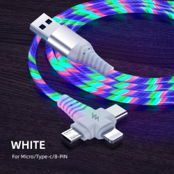 Nabíjecí 3v1 kabel s průtokovým světelným tokem - délka 2m-Barevný