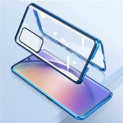 Magnetický kryt 360° s tvrzenými skly na Samsung Galaxy A54 5G-Modrá