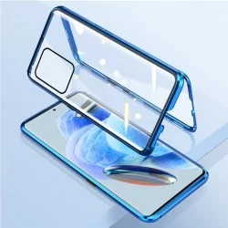 Magnetický kryt 360° s tvrzenými skly na Xiaomi Redmi Note 12 5G-Modrá