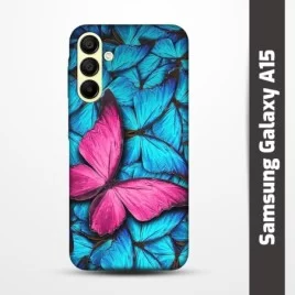 Pružný obal na Samsung Galaxy A15 s motivem Modří motýli