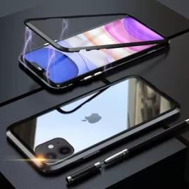 Magnetický kryt 360° s tvrzenými skly na iPhone 14 Pro-Černá
