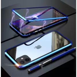Magnetický kryt 360° s tvrzenými skly na iPhone 14 Pro-Modrá